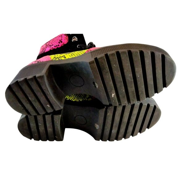 Vivianly Women's Pink & Yellow Snake Print Platform Boots W/Black Velvet Accents - Picture 8 of 11